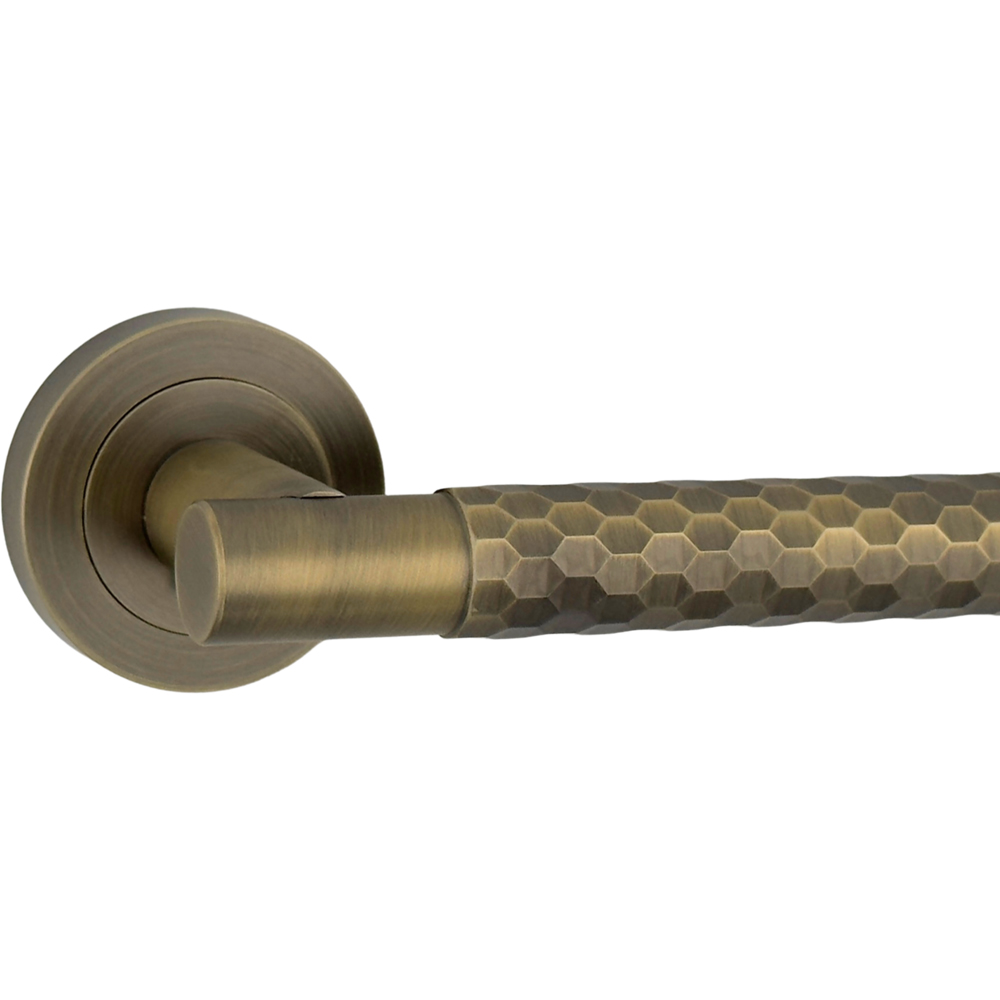 AXS Hardware Montana Antique Brass Knurled Bathroom Door Handles on Rose Image 5