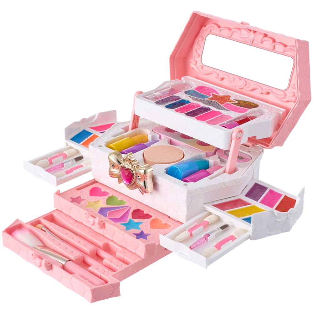 H&O Direct 52 Piece Kids Pink Washable Cosmetic Toy Set with Mirror Image 1