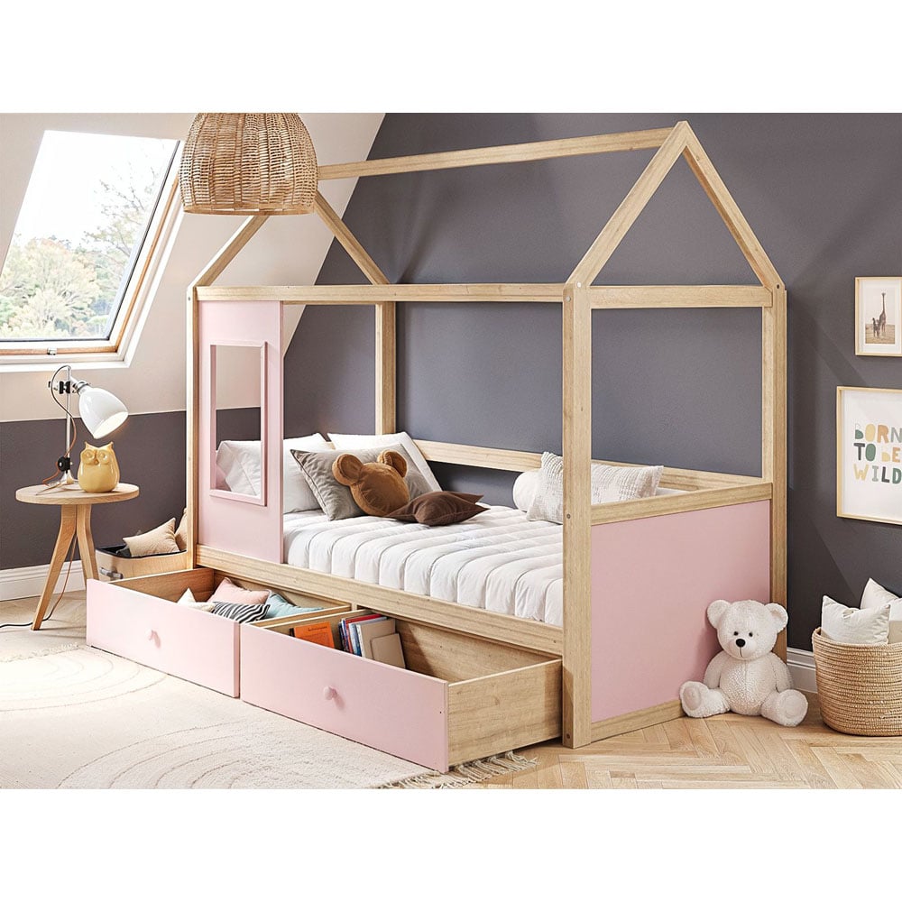 Flair Ted Pink Wooden Play House Bed Frame with Storage Image 4