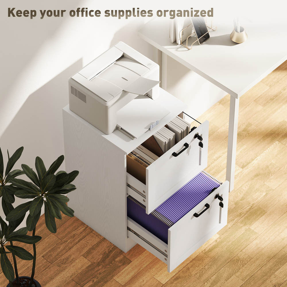 Portland 2 Drawer White Lockable Filing Cabinet with Keys Image 7