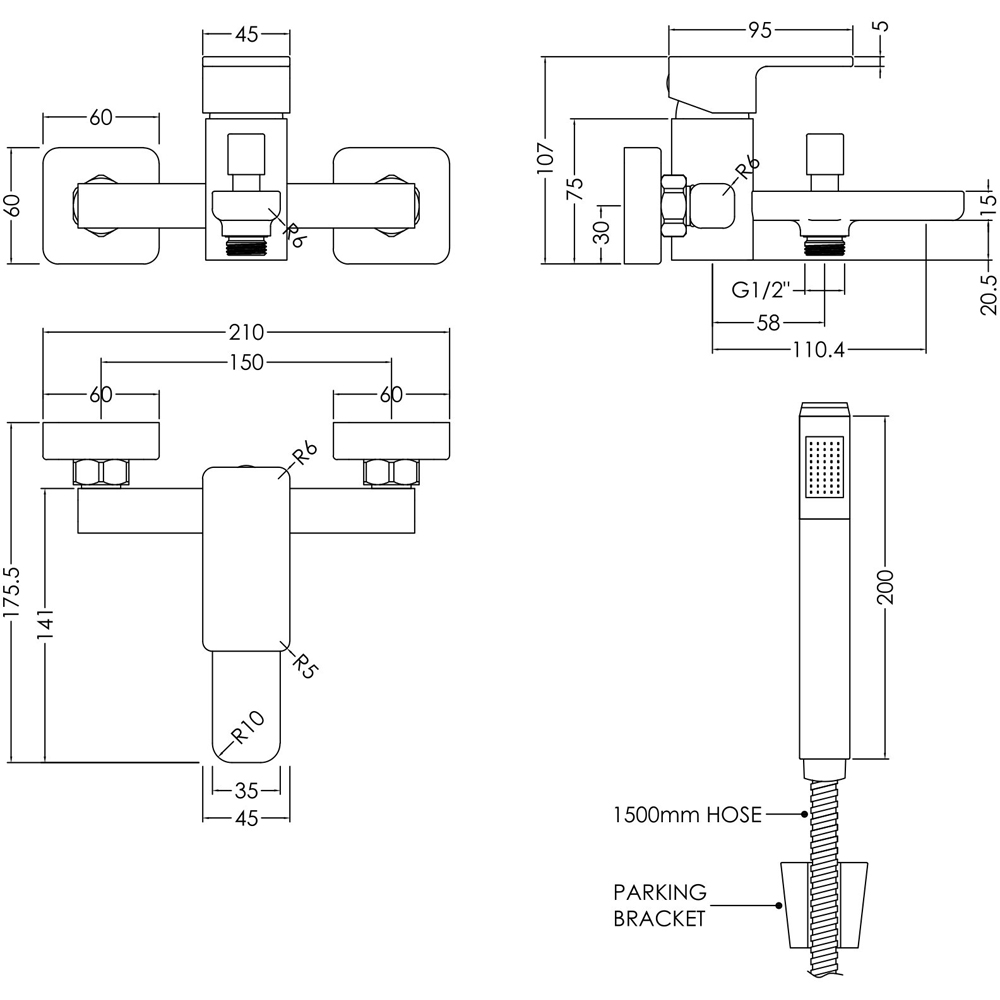 nuie Windon Chrome Wall Mounted Bath Shower Mixer Kit Image 2