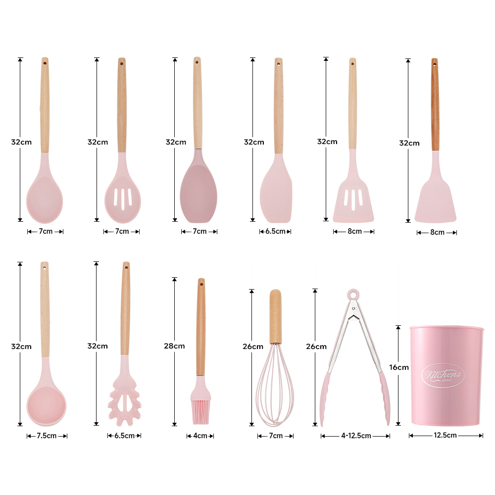 Living and Home 11 Pieces Pink Silicone Kitchen Utensil Image 5