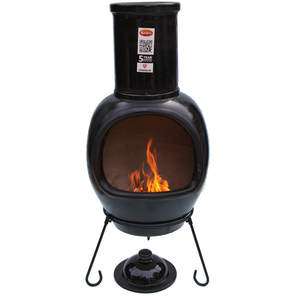Gardeco Asteria Extra Large Glazed Black Chimalin AFC Chimenea with Stand and Lid Image 3