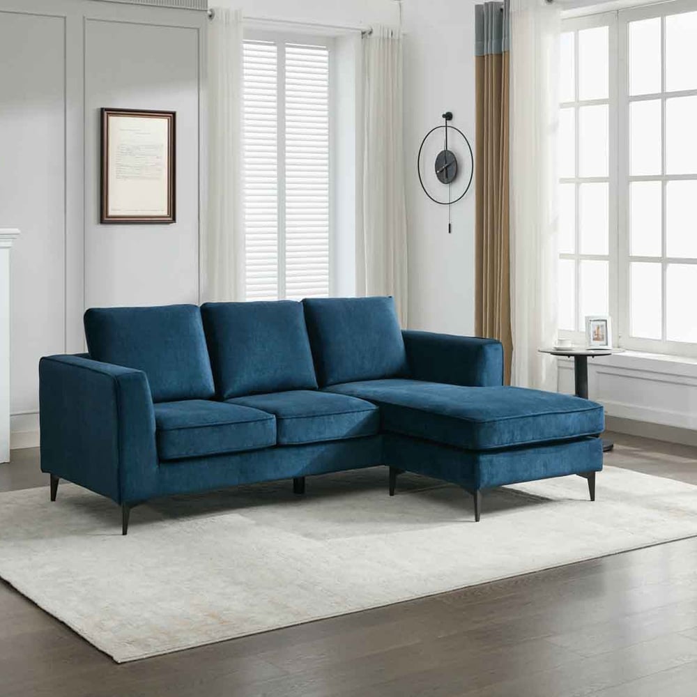 Brooklyn 3 Seater Ocean Blue L Shape Reversible Chaise Sofa Image 3