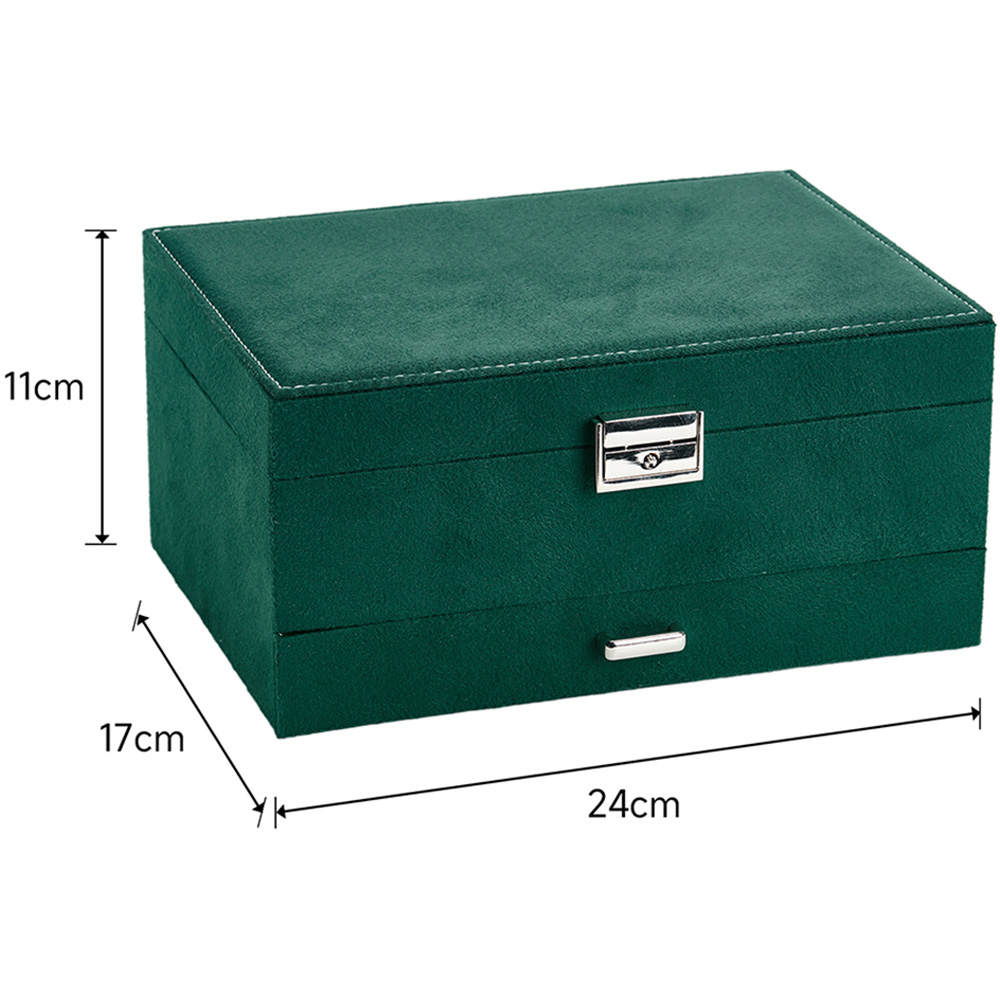 Living and Home 3 Tier Dark Green Velvet Jewellery Case with Lock Image 7