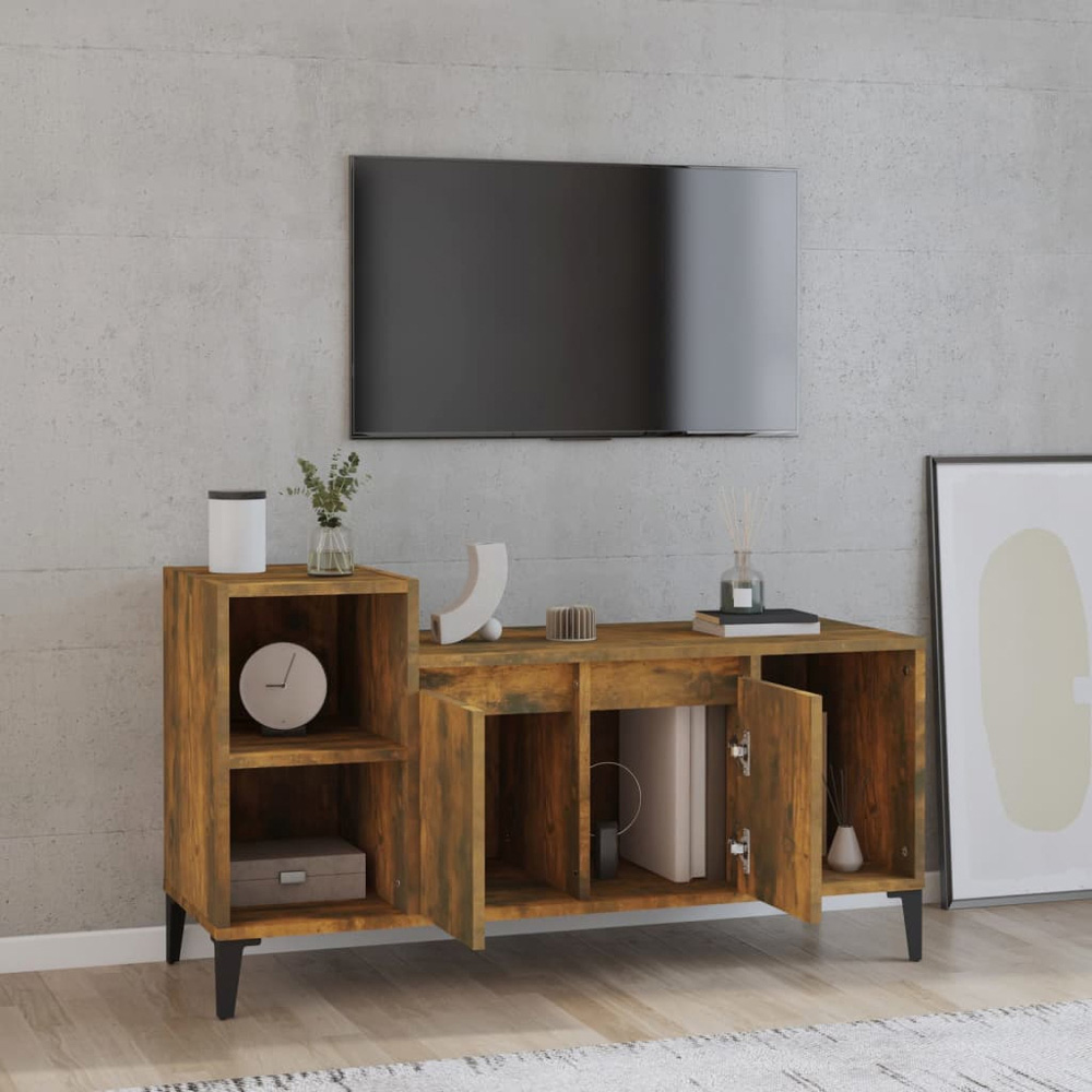 vidaXL 2 Door 3 Shelf Smoked Oak TV Cabinet Image 3
