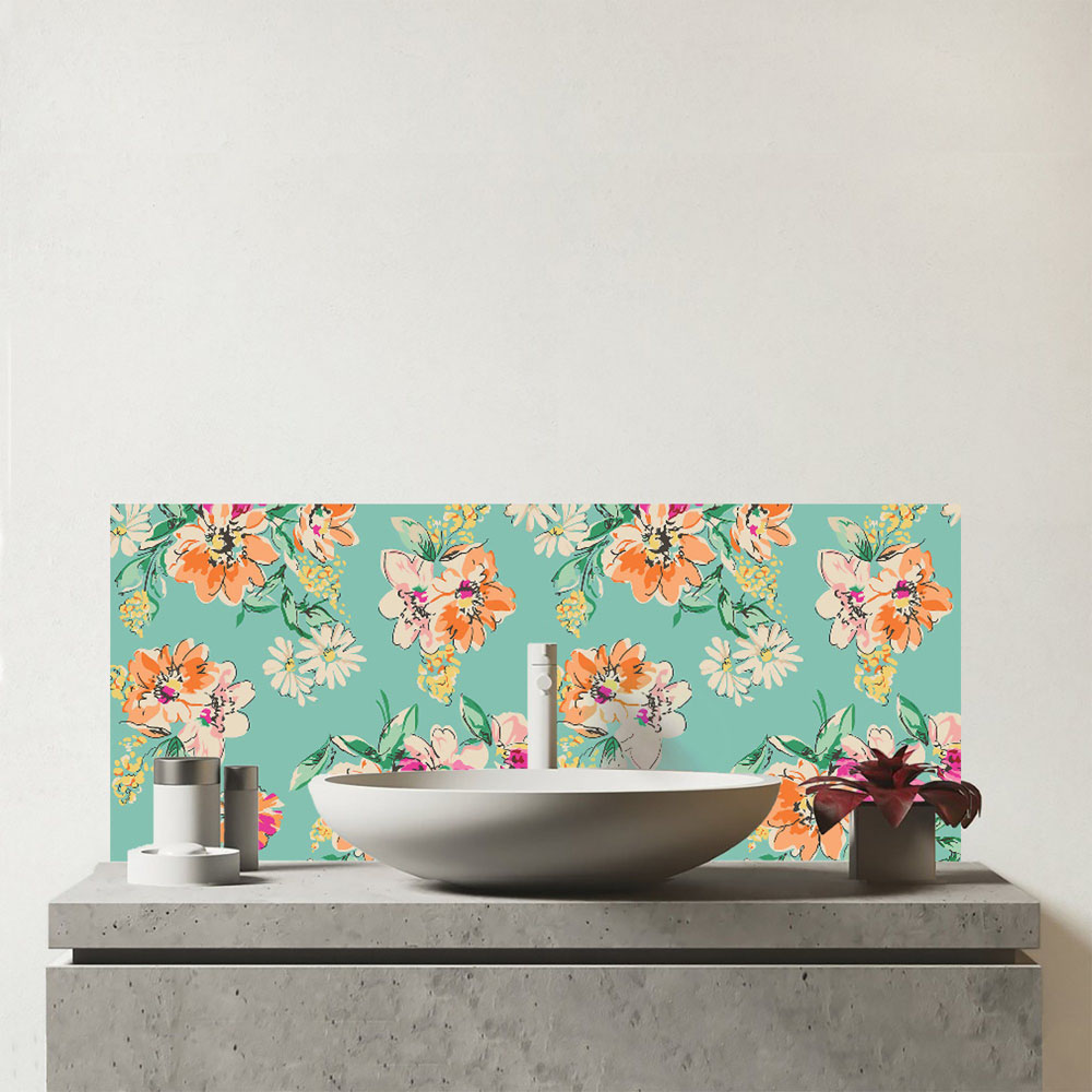 Warren Reed Designer Bright Flower Sketch Glass Bathroom Splashback 25 x 60cm Image 1