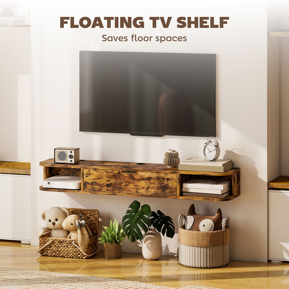 Portland 120cm Single Door 2 Shelf Rustic Brown Floating TV Unit Image 7