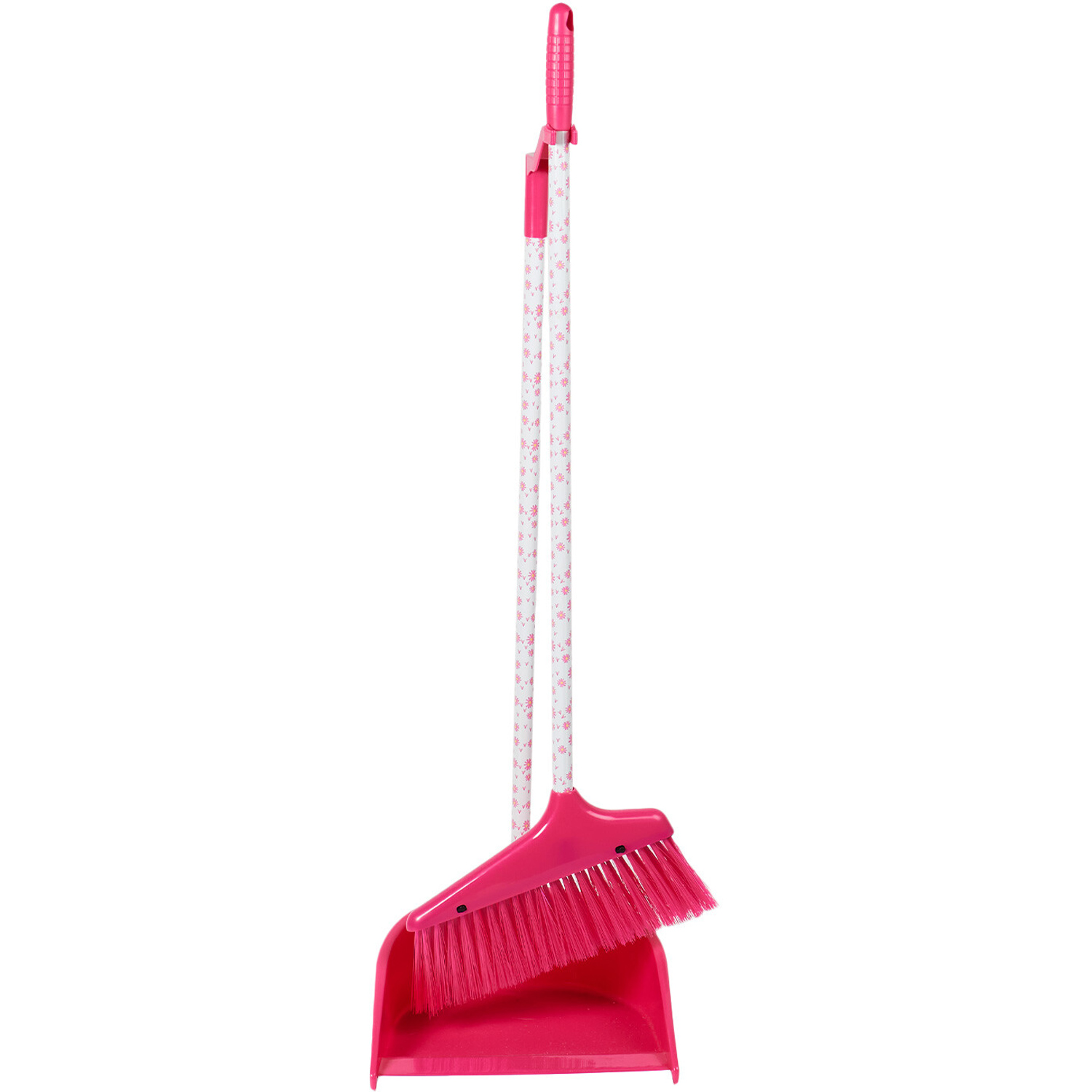 Daisy Pink Broom with Long Handle and Dustpan Image 1