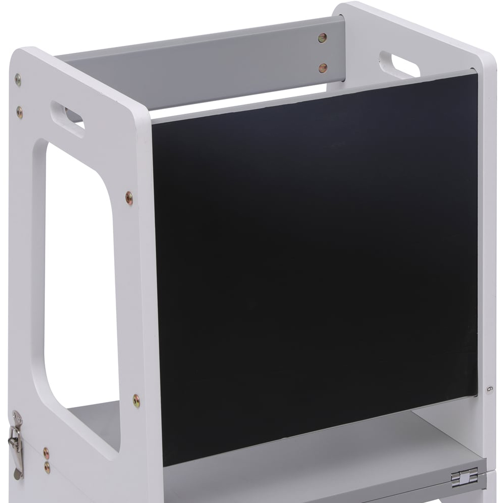 FurnitureHMD 2-in-1 White and Grey Kids Wooden Kitchen Step Stool with Blackboard and Safety Rail Image 6