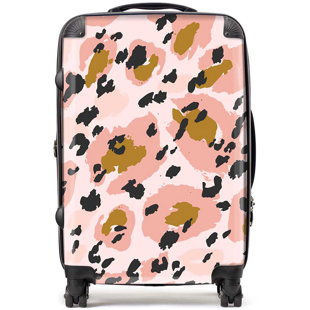 Warren Reed Designer Medium Hand Drawn Pink Leopard Print Suitcase Image 1