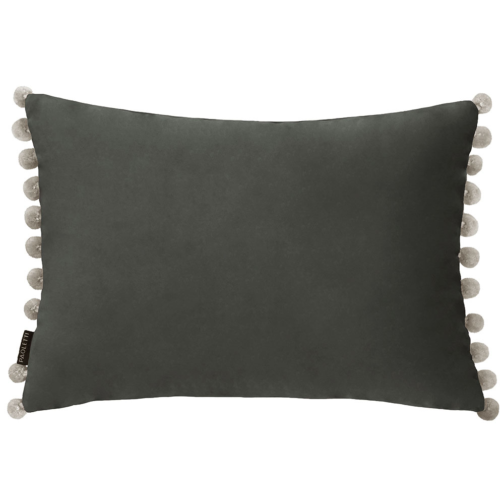 Paoletti Fiesta Mink Silver Pom Pom Velvet Cushion Image 1