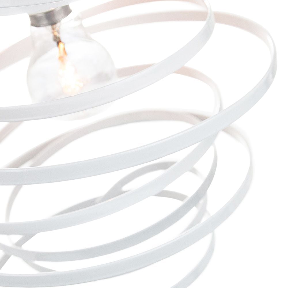 Happy Homewares Contemporary White Gloss Metal Double Ribbon Spiral Swirl Pendant Shade Image 2