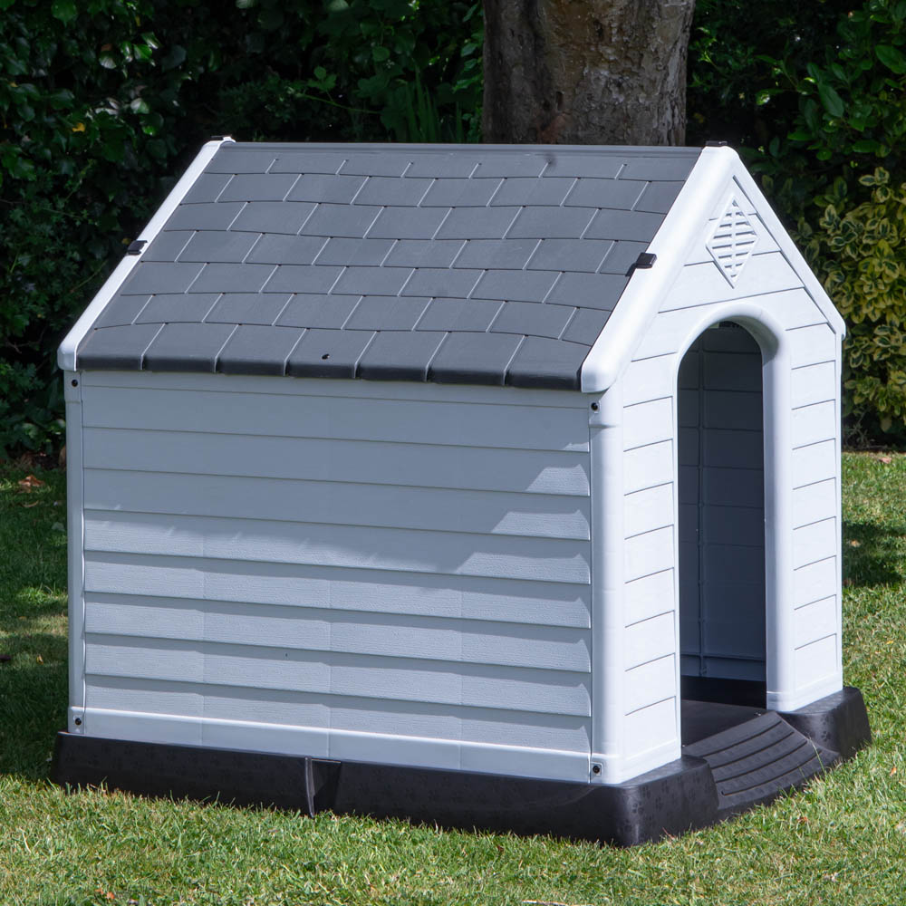 Samuel Alexander Small Grey Outdoor Plastic Dog House with Raised Bed 82 x 76cm Image 4