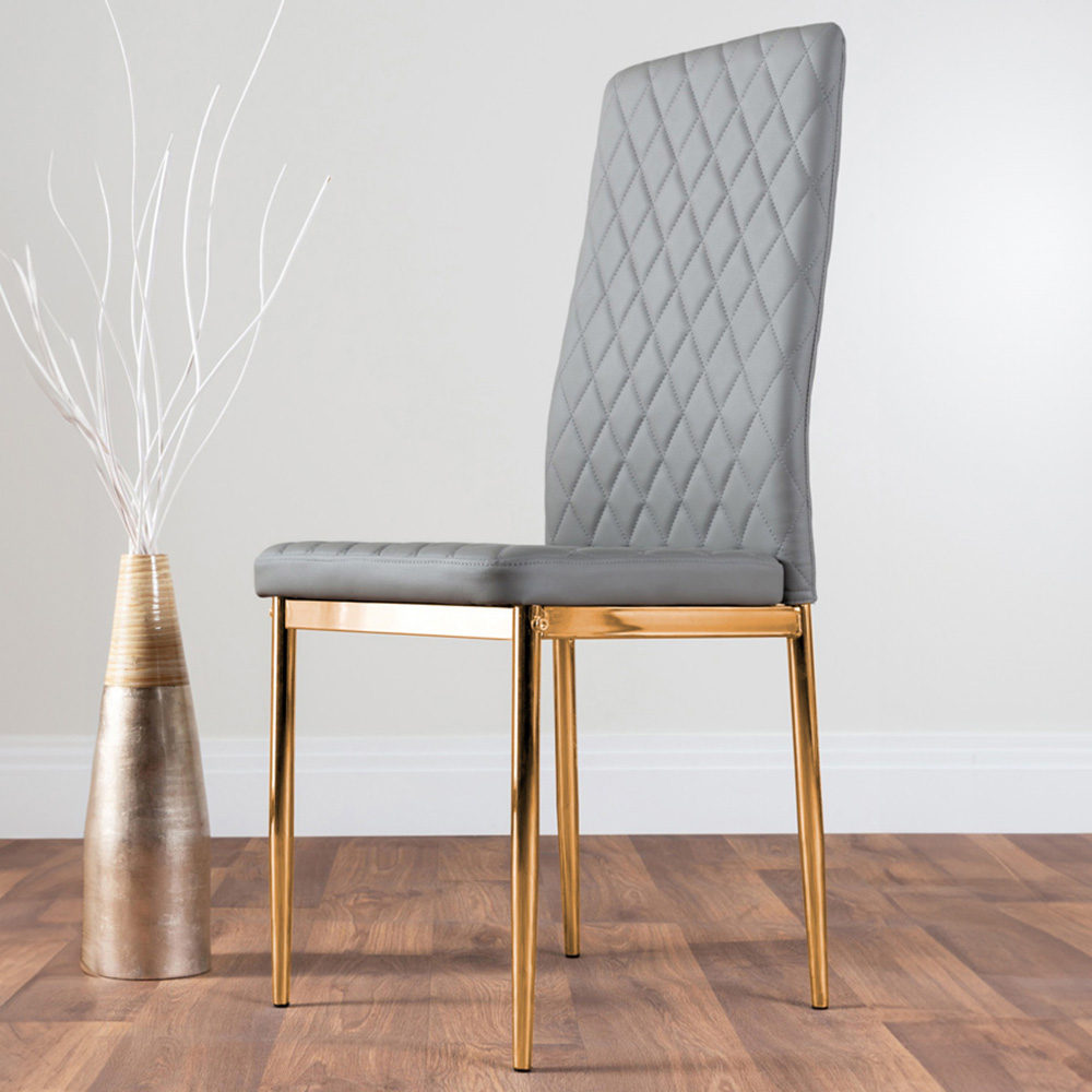 Furniturebox Valera Set of 4 Grey and Gold Faux Leather Dining Chair Image 1