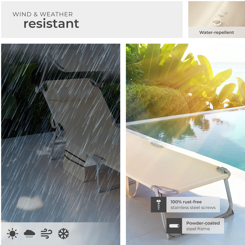 tectake Beige Foldable Sun Lounger with Sun Canopy Image 7