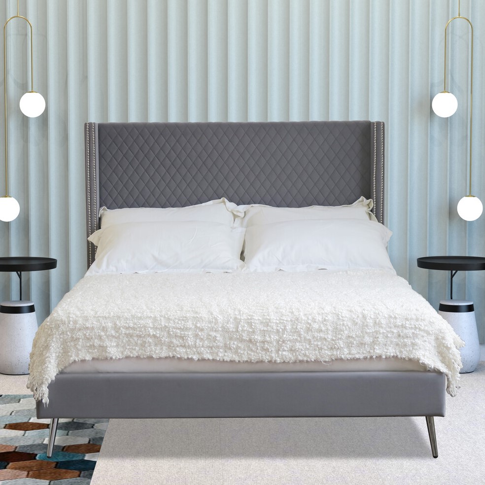 Vanessa King Size Grey Bed Image 1