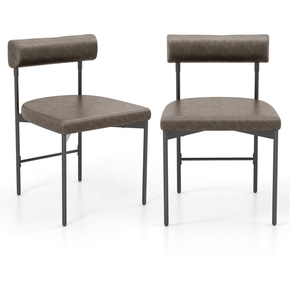 Costway Grey Faux Leather Upholstered Kitchen Side Chair with Backrest Image 2