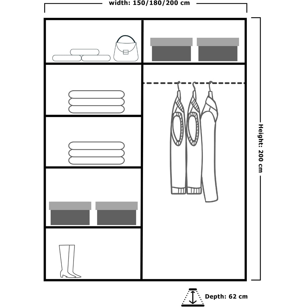 Sliding Wardrobes 4U Infinity 2 Door Grey High Gloss Compact Mirrored Wardrobe Image 5