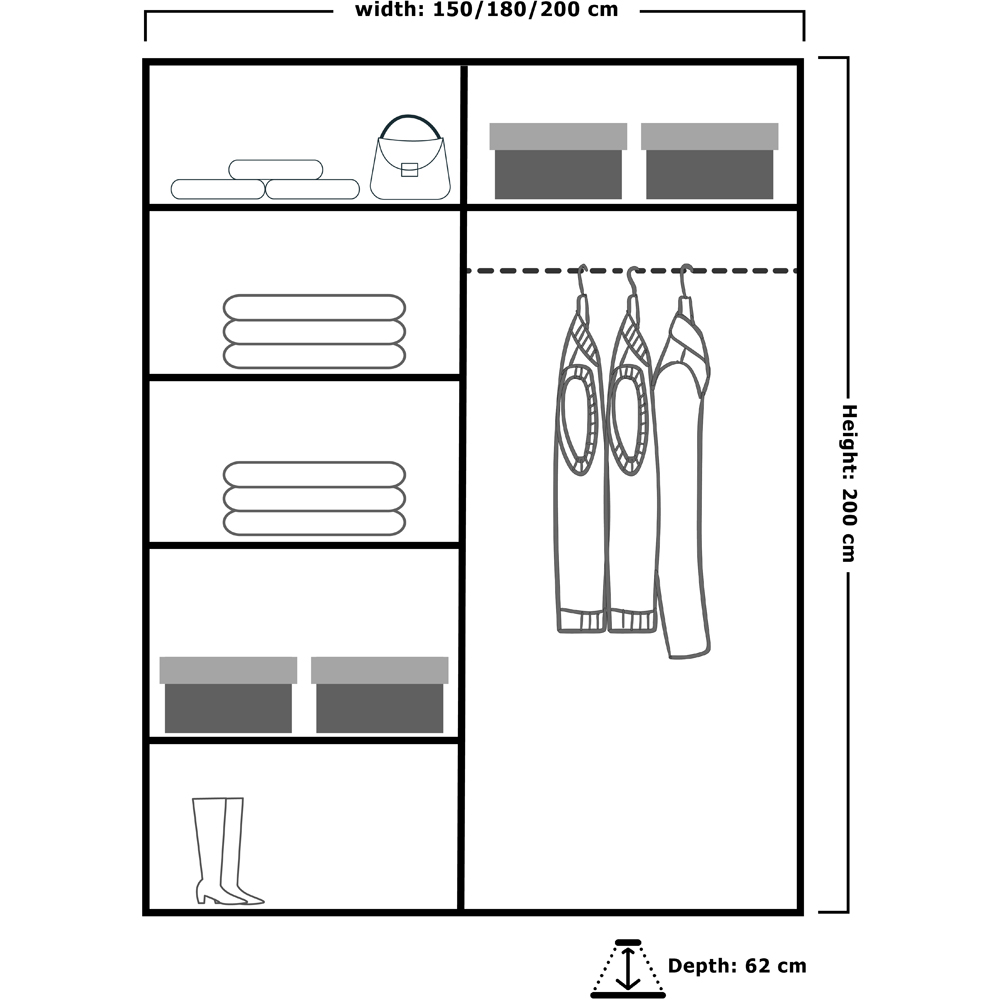 Sliding Wardrobes 4U Infinity 2 Door Black High Gloss Wide Mirrored Wardrobe 200cm Image 5