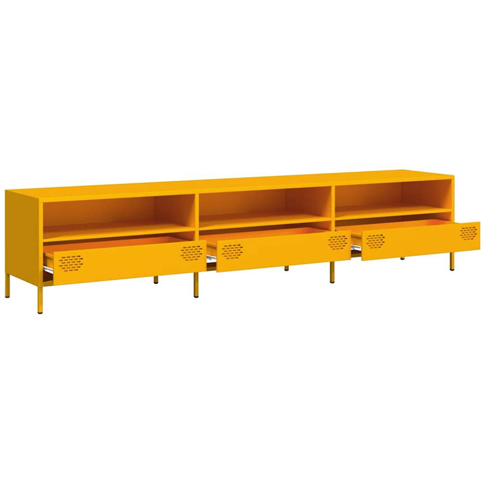 vidaXL 3 Drawer 3 Shelf Mustard Yellow Steel Industrial Style TV Cabinet Image 5