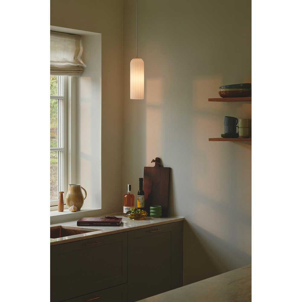Nordlux Miella E27 Opal White Fluted Glass Pendant Light Image 2