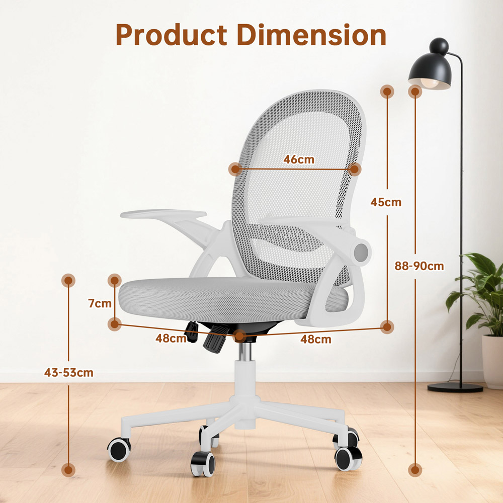 Rattrix Grey Mid-Back Mesh Office Chair with Flip-Up Armrests Image 7