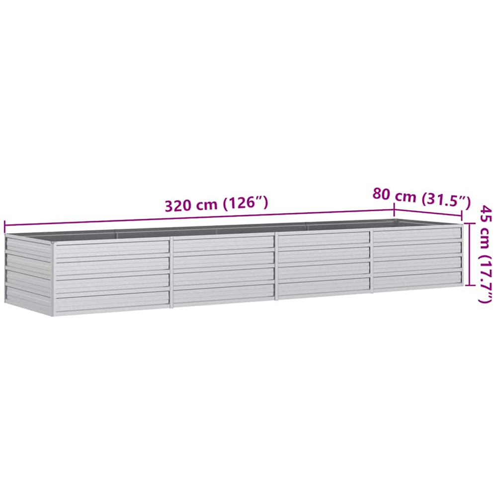 vidaXL Silver Galvanised Steel Raised Garden Bed 320 x 80 x 45cm Image 6