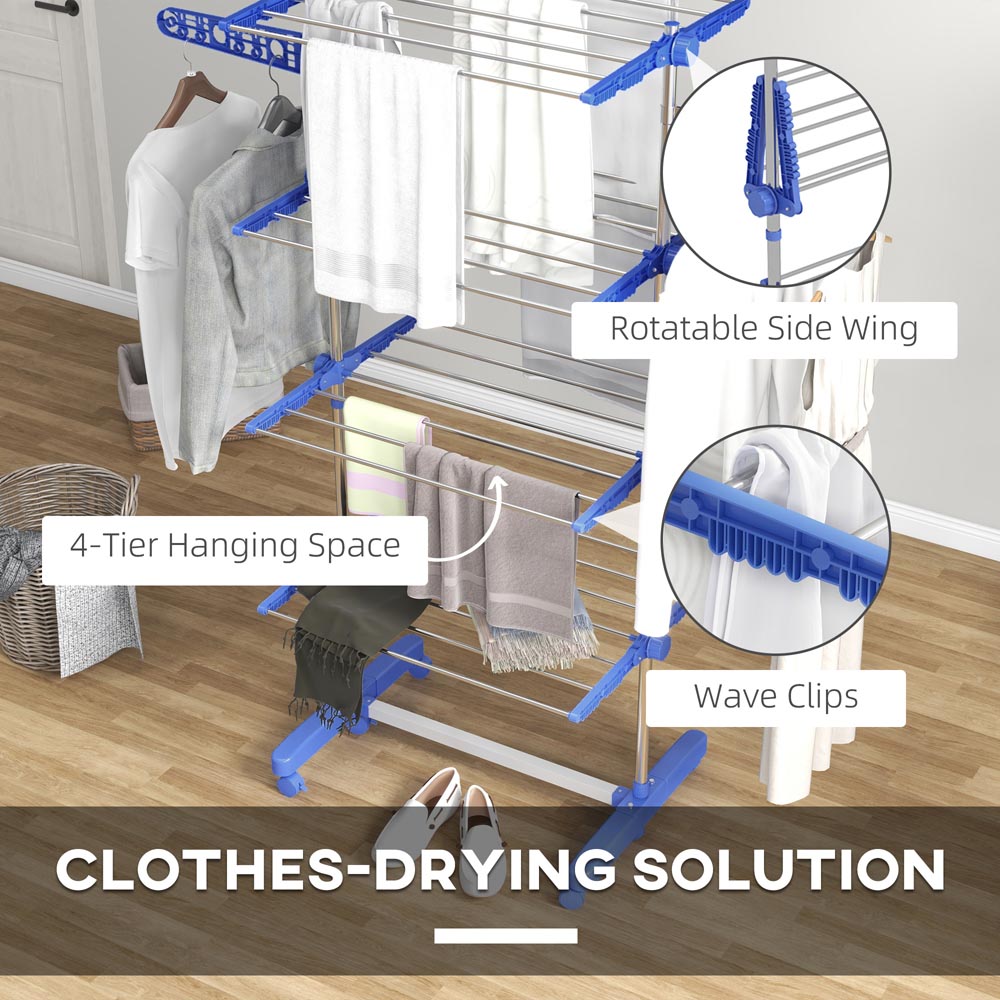 HOMCOM 4-Tier Blue Large Stainless Steel Clothes Drying Rack Image 5