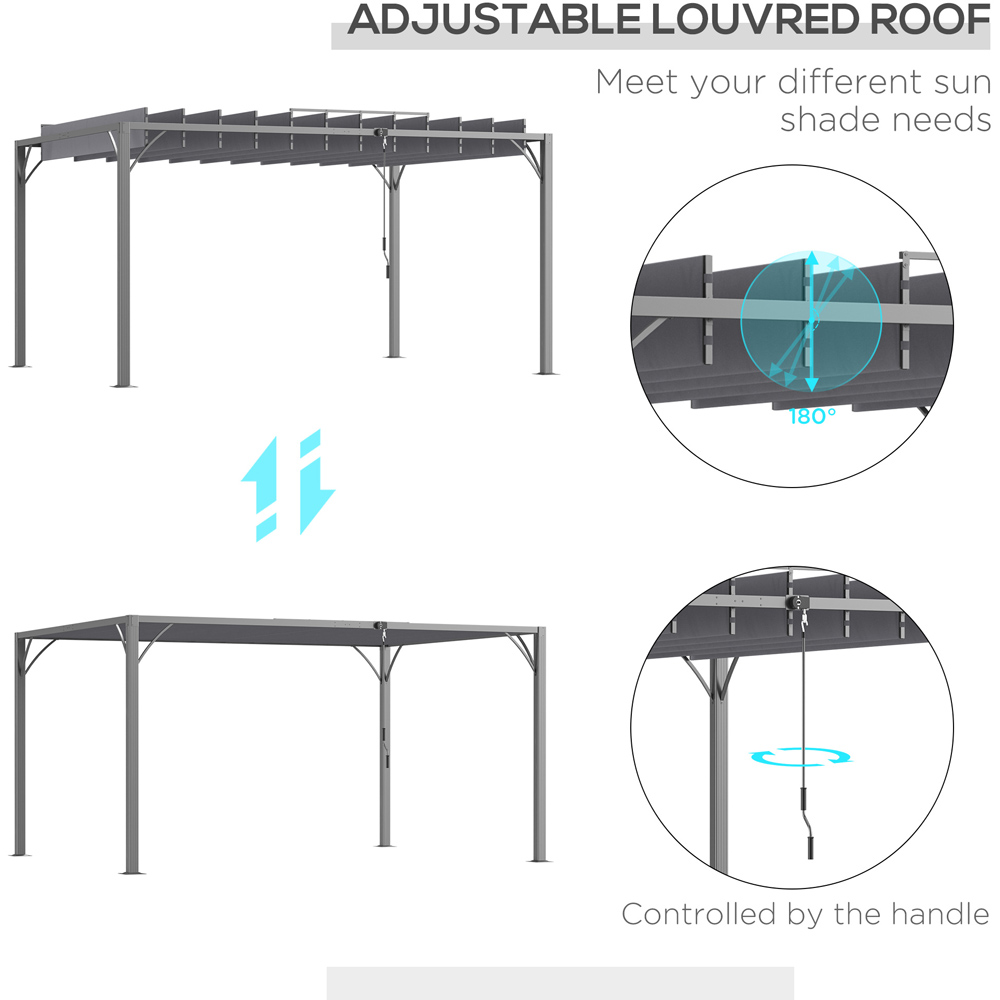 Outsunny 4 x 3m Grey Louvered Metal Pergola with Retractable Roof Image 4