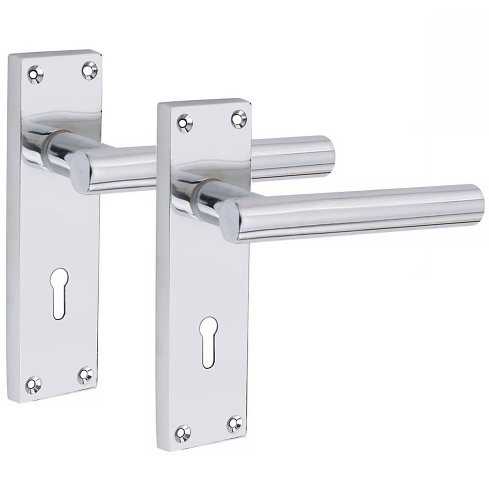 Golden Grace Polished Chrome Victorian Straight T-Bar 3 Lever Lock Door Handle 64mm 150 x 40mm Image 2