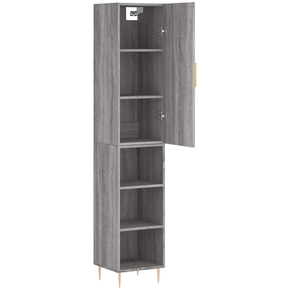 vidaXL Single Door 3 Shelf Grey Sonoma Highboard with Gold Handle Image 4