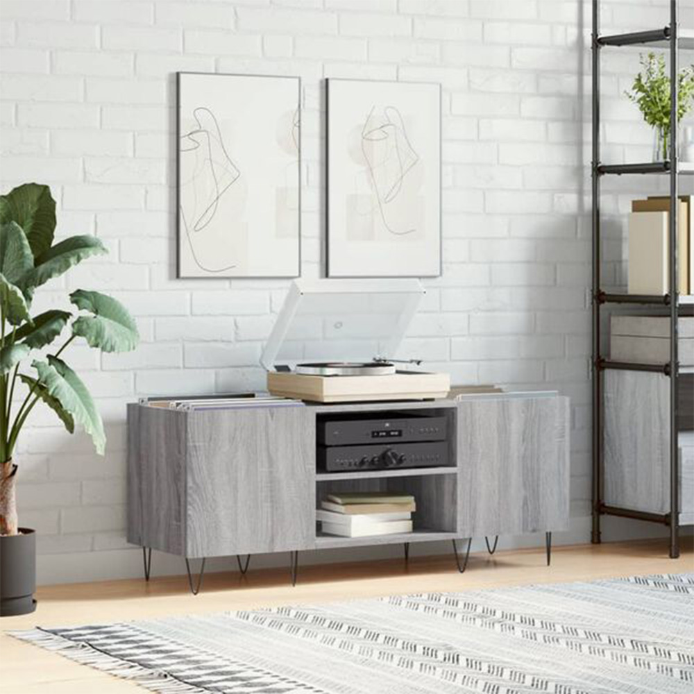vidaXL 2 Shelf Grey Sonoma Record Cabinet Image 8