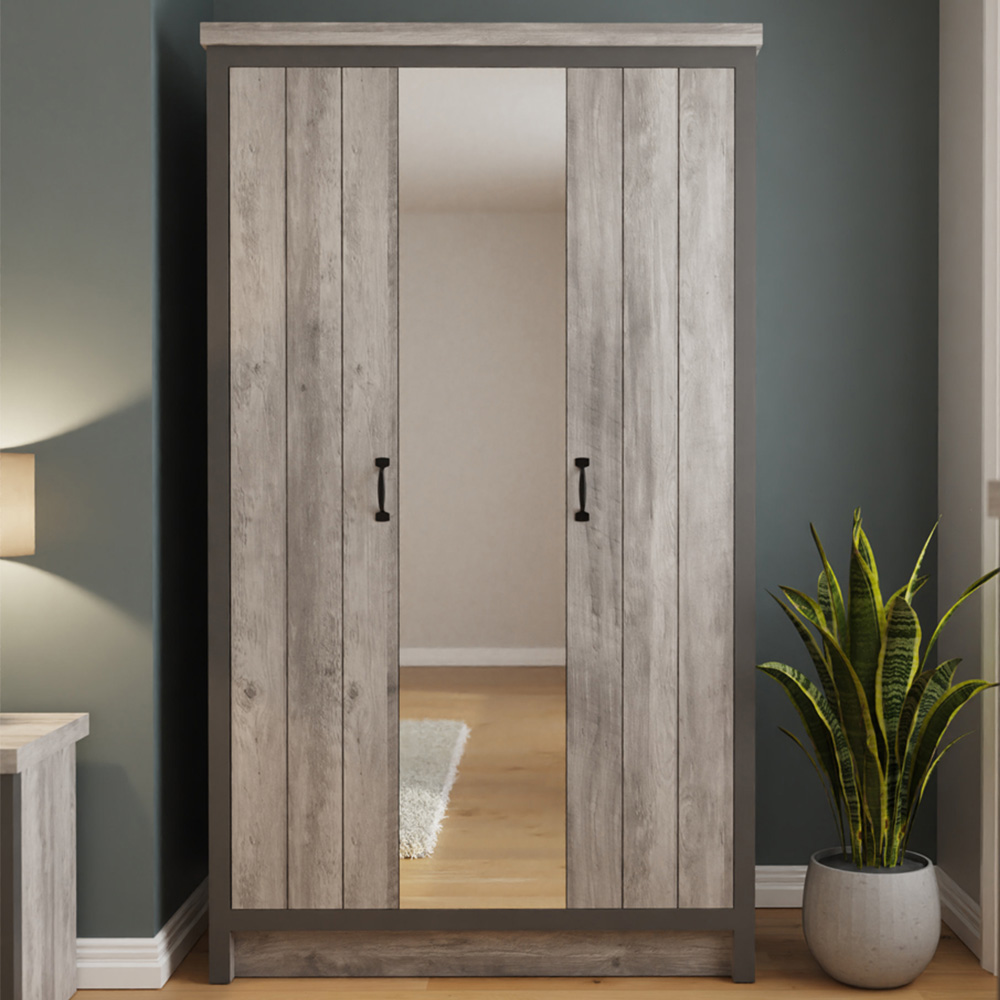 GFW Boston 3 Door Grey Mirrored Wardrobe Image 1