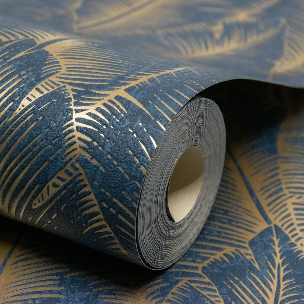 Grandeco Palmeria Palm Leaves Blown Navy Wallpaper Image 2