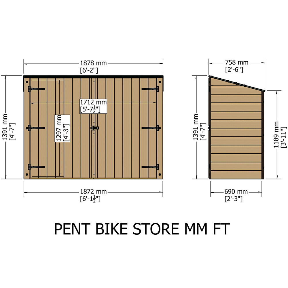 Shire 6.14 x 2.3ft Double Door Shiplap Pent Bike Shed Image 4