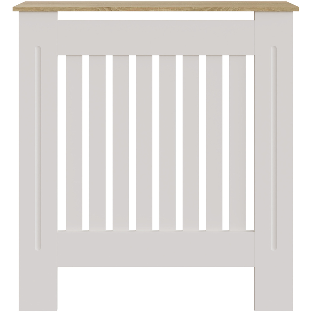GFW Longslow White and Oak Vertical Slat Radiator Cover Small Image 3