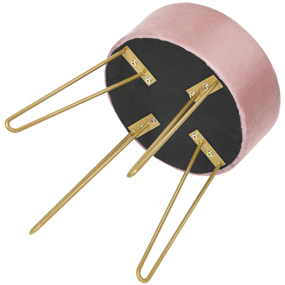 Costway Pink Velvet Round Footstool Image 3