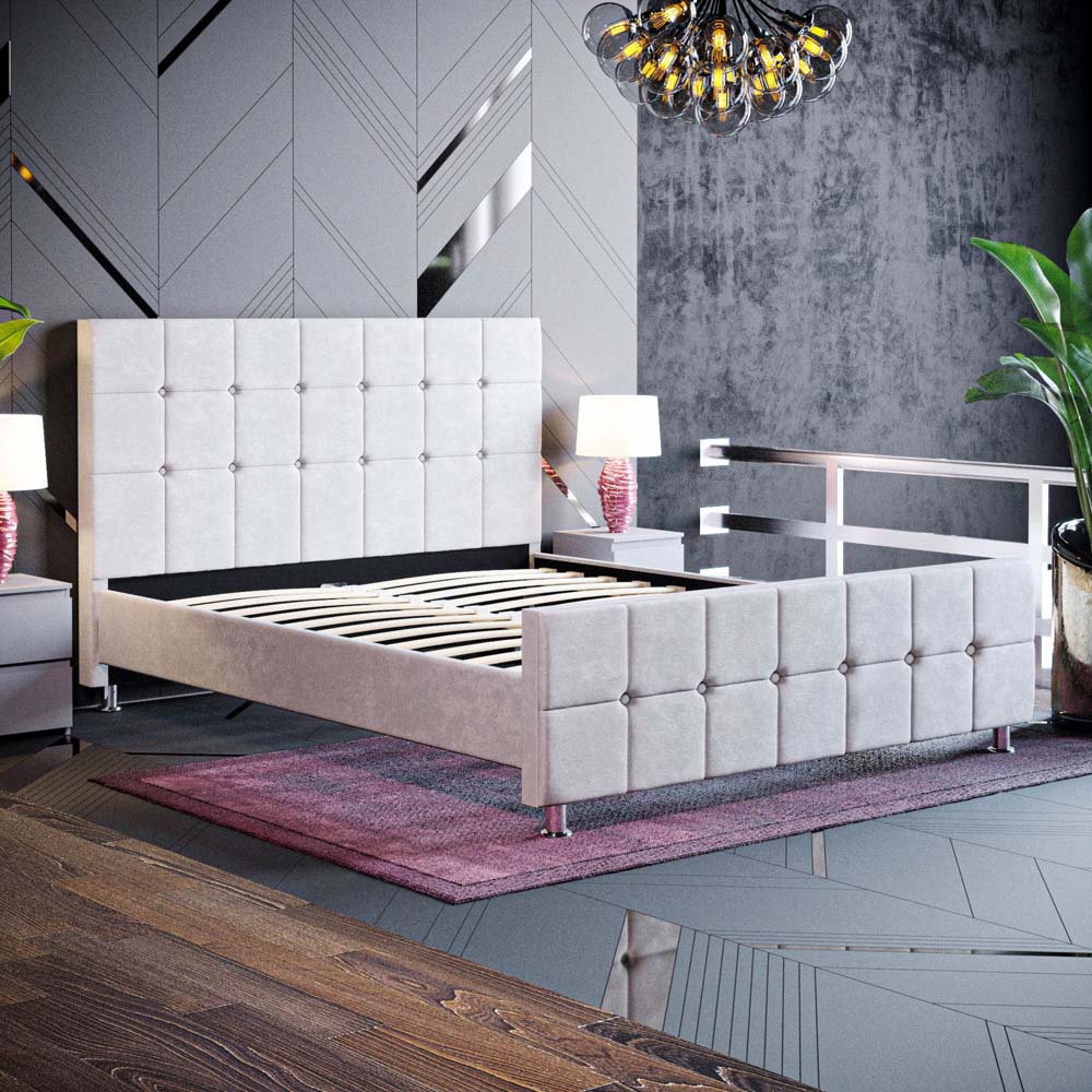 Vida Designs Valentina King Size Light Grey Velvet Bed Frame Image 8