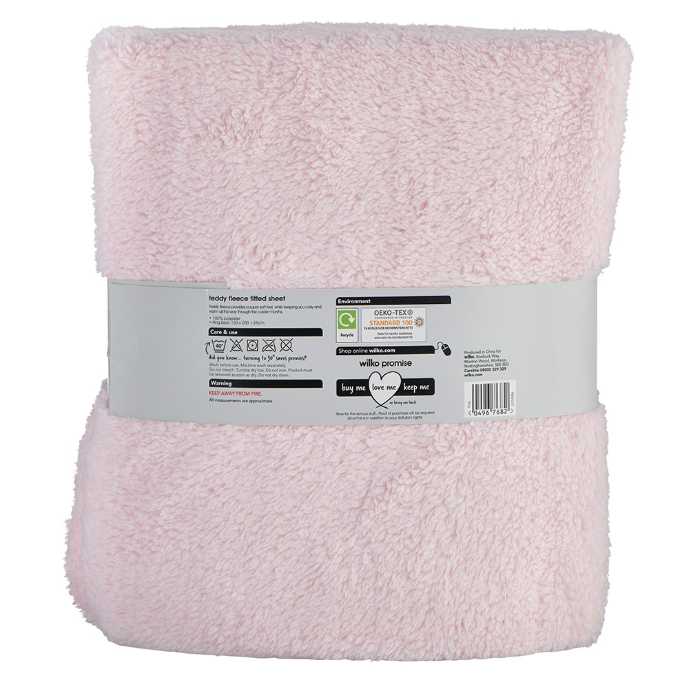 Wilko King Blush Pink Soft Teddy Fleece Fitted Bed Sheet Image 3