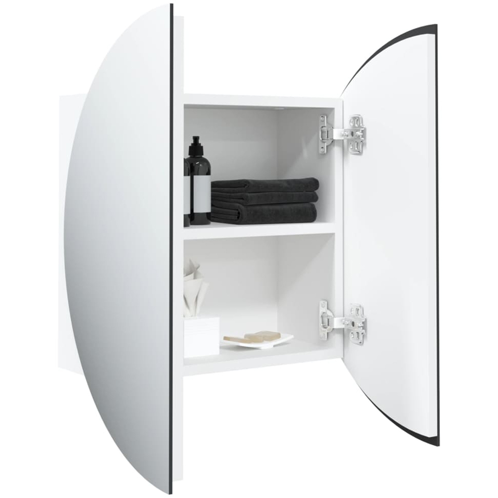 vidaXL 2 Door White Wooden Round Mirror Bathroom Cabinet Image 3