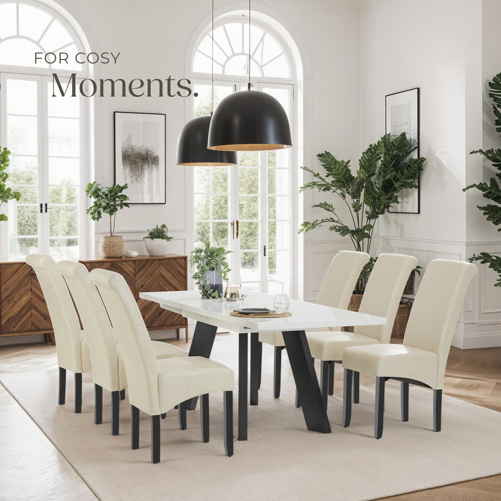 tectake Set of 2 Cream Faux Leather High Backrest Dining Chair Image 8