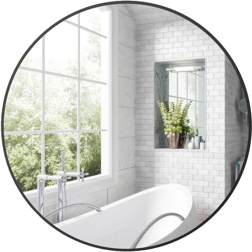 HOMCOM Black Steel Frame Round Bathroom Mirror 70 x 70cm Image 1