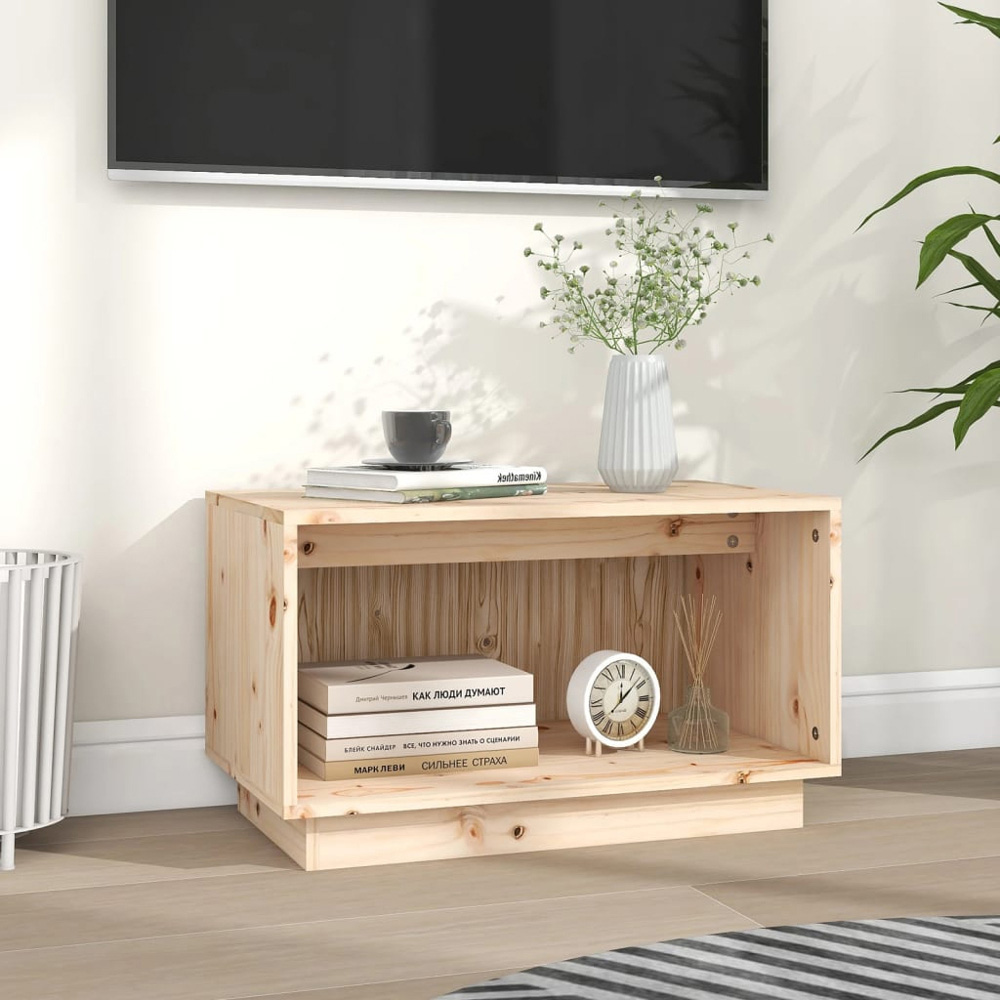 vidaXL Single Shelf Natural Solid Pine Wood TV Cabinet Image 6