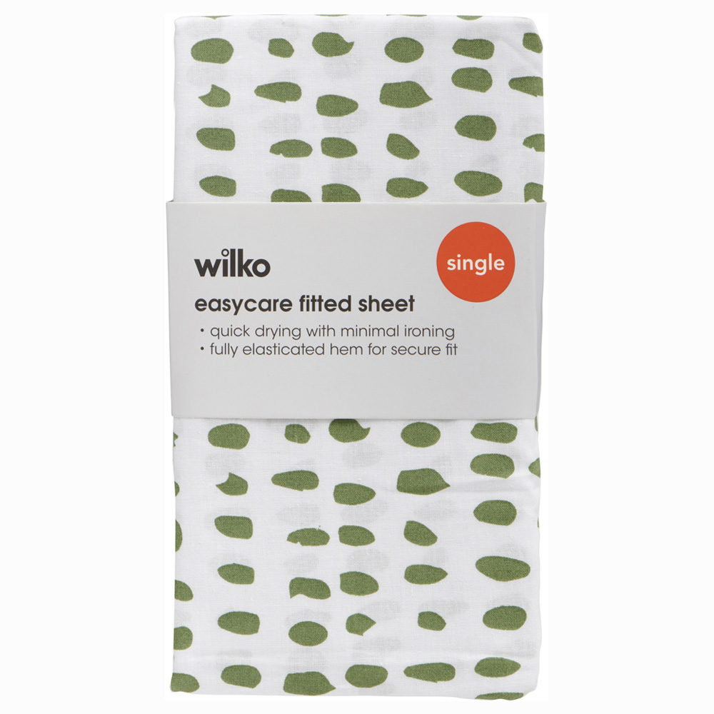 Wilko Single Green Spotted Fitted Sheet 90 x 190cm Image 2