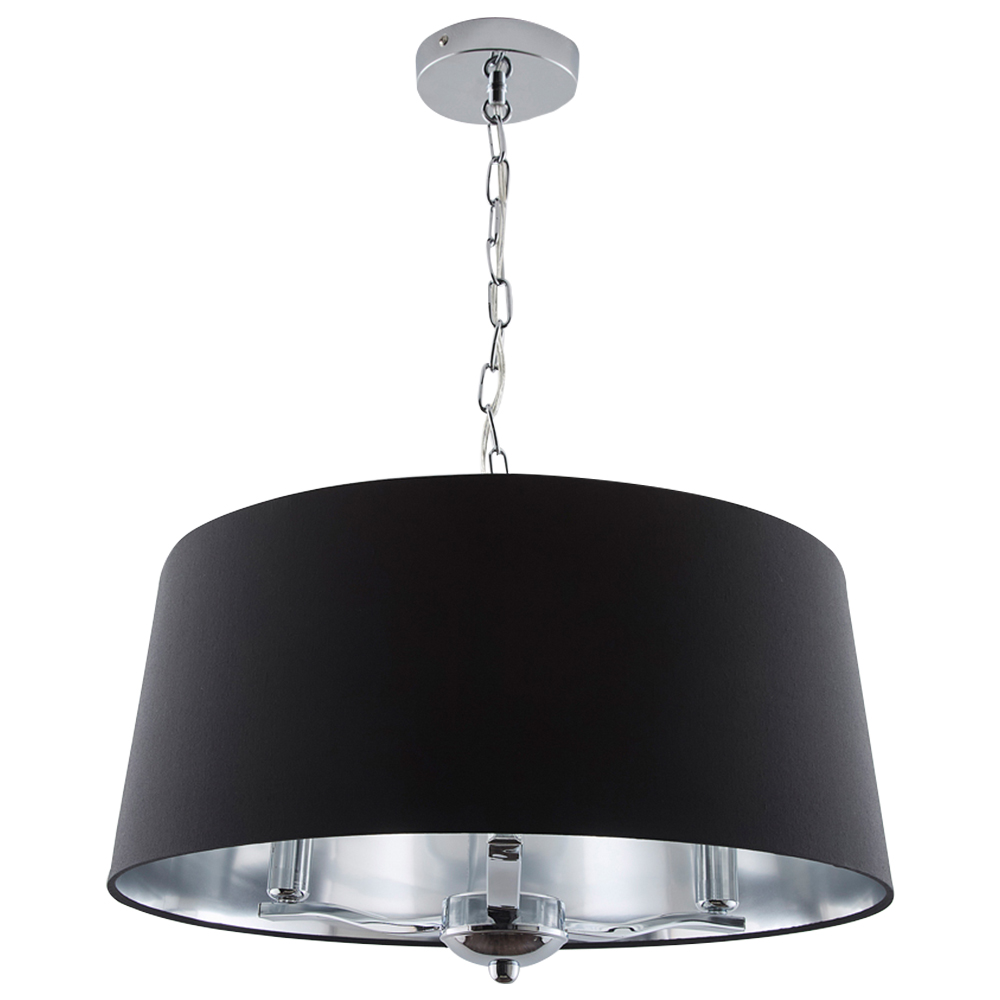 Kliving Giovanna 3 Light Black Drum Shade Chrome Chandelier Image 1