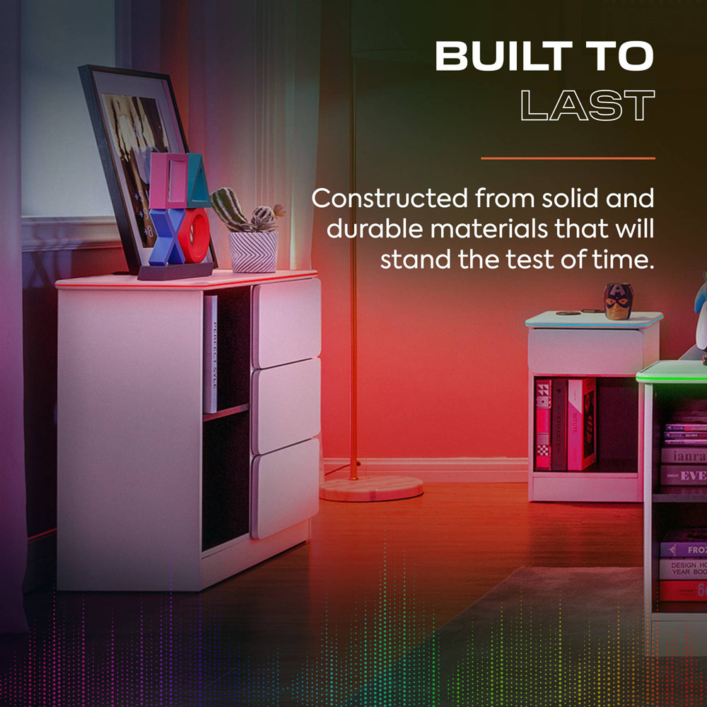 X Rocker Carbon-Tek 3 Drawer 2 Shelf White Chest of Drawers with Neo Fibre LED Light Image 4