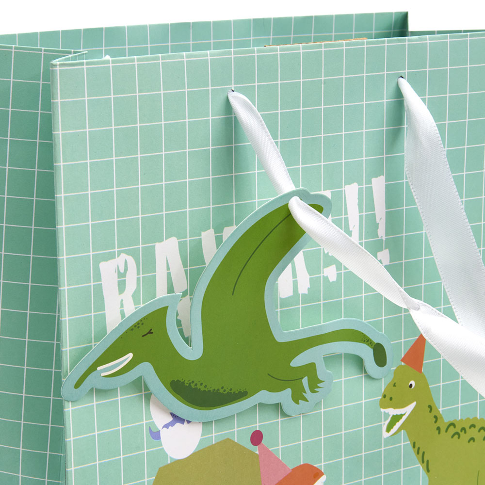 Wilko Medium Dinosaur Grid Giftbag Wilko