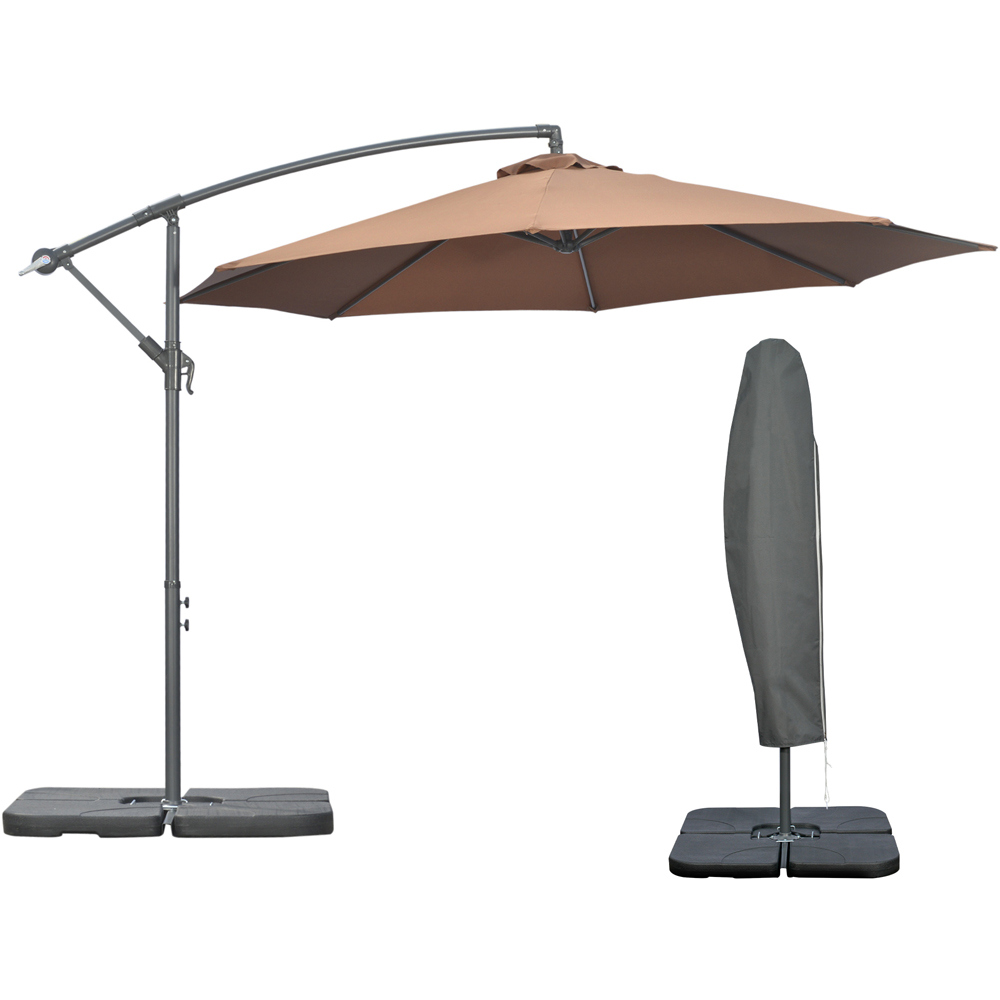 Outsunny Coffee Crank Handle Cantilever Banana Parasol with Cross Base and Cover 3m Image 1