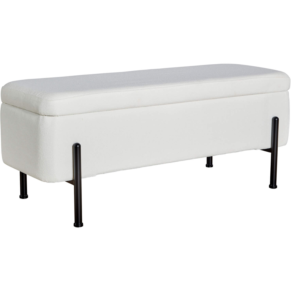 Home Source Oasis White Boucle Storage Ottoman with Metal Legs Image 2